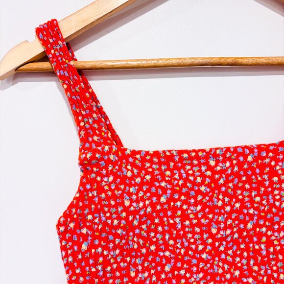 AMERICAN EAGLE – Orange Floral Smocked Crop Tank Top | Cotton Summer | Small * - Picture 2 of 7